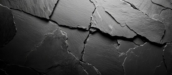 Poster - Black slate texture with cracked surface for background design and Copy Space. High-resolution abstract pattern.