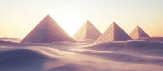 Poster - Pyramids in a misty landscape with soft sunlight background and Copy Space for text placement