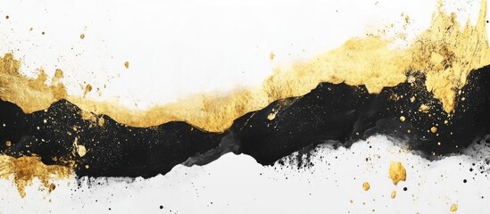Poster - Abstract painting with gold and black texture on white background featuring Copy Space for text insertion