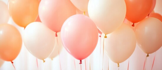 Poster - Colorful balloons in pastel shades floating against a light background with ample copy space for text.
