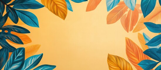 Poster - Colorful autumn leaves border on a warm gradient background with ample copy space for text or design elements.