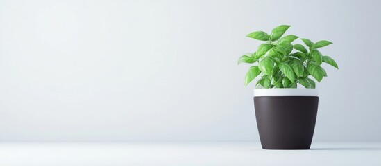 Poster - Potted green plant with vibrant leaves in minimalist modern interior setting with copy space for design and text placements