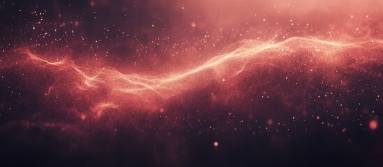 Poster - Abstract cosmic background with flowing light trails and soft glowing particles in shades of red and pink, ideal for Copy Space.