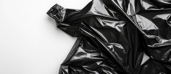 Poster - Glossy black plastic sheet draped on light background with Copy Space for text placement