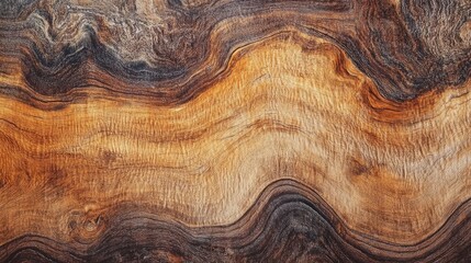 Poster - Abstract natural wood texture with rich brown and orange tones featuring wavy grain pattern suitable for backgrounds and designs Copy Space