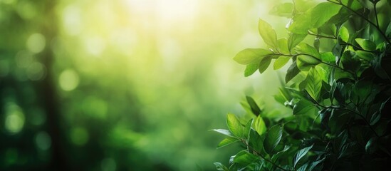 Poster - Green foliage background with soft light and bokeh effect Copy Space