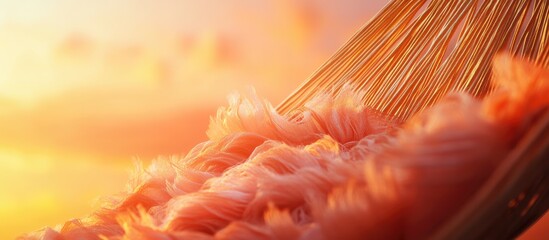 Poster - Close-up of soft, fluffy hair strands illuminated by warm sunset light with colorful bokeh in the background Copy Space