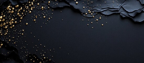 Poster - Black textured background with golden bokeh dots and copy space for design use