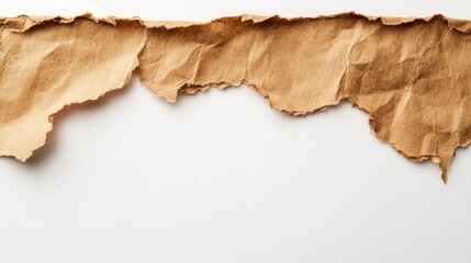Poster - Torn brown paper texture with jagged edges on a white background featuring ample copy space for text placement