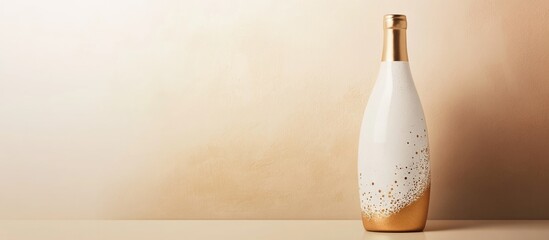 Poster - Elegant ceramic bottle with decorative pattern on a neutral background with ample Copy Space for text placement.