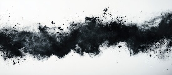 Poster - black powder explosion abstract on white background with dynamic flow and texture, ideal for backgro