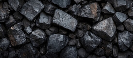 Poster - black textured stone surface with various shapes and sizes, suitable for backgrounds and design proj
