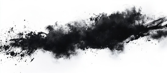 Poster - Black ink splash or smoke texture on white background with Copy Space for text placement