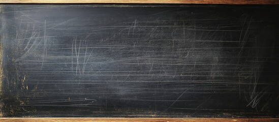 Poster - Empty chalkboard surface with visible chalk marks and wood frame demonstrating copy space for text or illustrations
