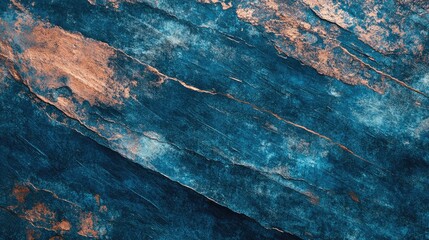 Poster - Textured abstract blue and copper background with natural patterns and grooves ideal for various design applications Copy Space