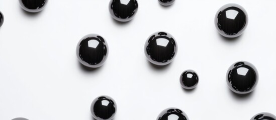 Poster - Black droplets on a white surface with varying sizes and reflections Copy Space