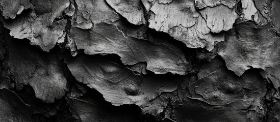 Poster - Textured black and white abstract surface resembling peeling paint or bark with Copy Space for text placement