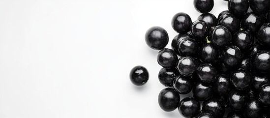 Poster - Black glossy spheres arranged with an empty white space for text placement Copy Space