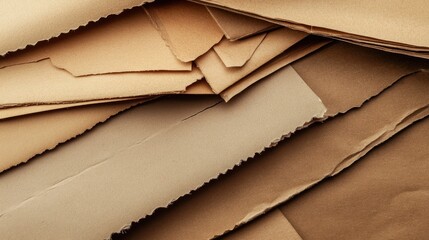 Poster - Assorted sheets of textured kraft paper in shades of brown and beige with irregular edges and Copy Space for text placement