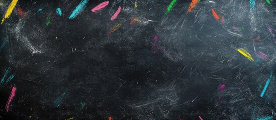 Poster - Colorful chalk dust on a blackboard surface with Copy Space for text placement