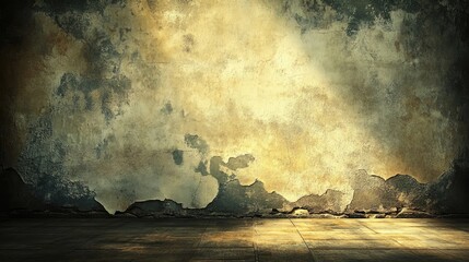 Poster - Grungy textured wall with peeling paint and dim lighting in an empty room suitable for various background uses Copy Space