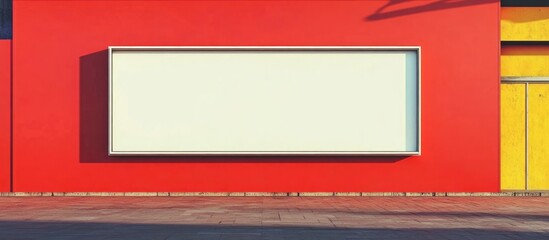 Poster - Red exterior wall with blank white billboard and ample copy space for advertising or messaging.