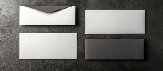 Poster - Minimalistic set of blank envelopes in white and gray colors on a dark textured surface with Copy Space for custom text or designs