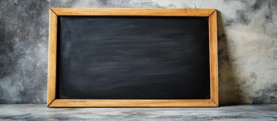 Poster - Blank chalkboard with wooden frame on textured concrete wall providing Copy Space for text or graphics