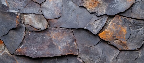 Poster - Textured Slate Stone Wall Pattern with Dark Gray and Rust Hues Copy Space