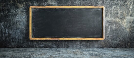Poster - Empty blackboard with wooden frame mounted on weathered concrete wall with textured surface and ample Copy Space for text placement