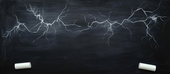 Poster - Black chalkboard background with lightning design and chalk pieces on each side Copy Space