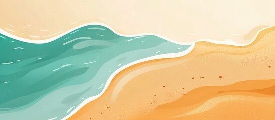 Poster - Colorful abstract illustration of ocean waves meeting sandy beach with soft gradients and copy space for text placement