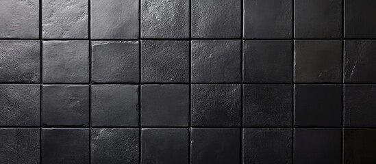 Poster - Black slate tiles arranged in a grid pattern with uniform spacing and texture ideal for use as a background or surface Copy Space