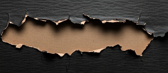 Poster - Peeling black paint revealing brown cardboard background with texture and detail Copy Space