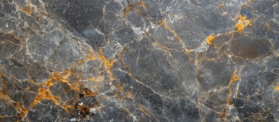 Poster - Gray marble stone background with golden veining texture and Copy Space for design purposes.