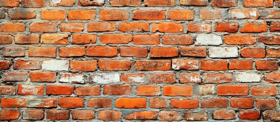 Poster - Textured red brick wall background with weathered bricks and visible mortar seams providing copy space for text insertion.