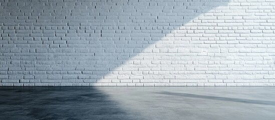 Poster - minimalist interior space with white brick wall and smooth concrete floor showcasing diagonal light 