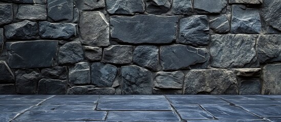 Poster - Textured stone wall with dark slate tiles and natural patterns featuring Copy Space for design placement
