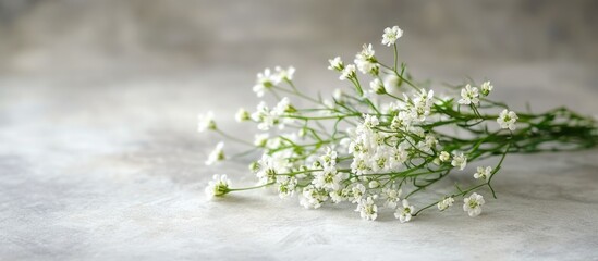 Poster - Delicate white baby's breath flowers on a textured light background with Copy Space for text placement
