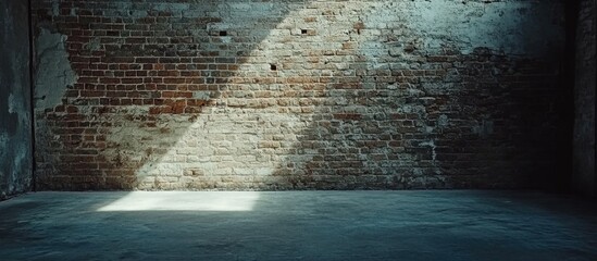 Poster - Empty industrial space with brick wall and light beam creating shadows Copy Space