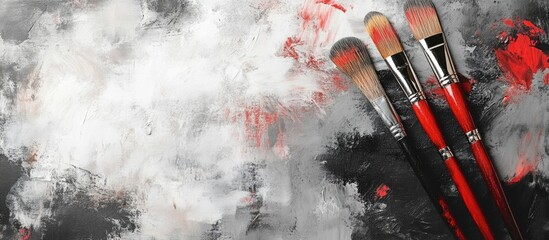 Poster - abstract art background with brushes on palette copy space
