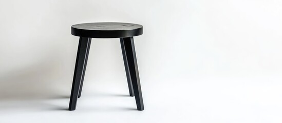 Poster - Minimalist black wooden stool on a white background with copy space for text placement