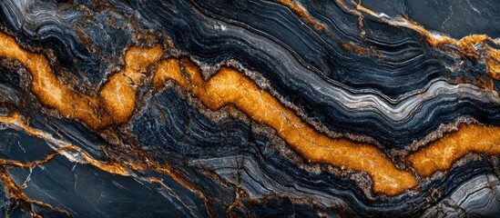 Poster - Black and gold marble texture with intricate patterns and vibrant lines Copy Space