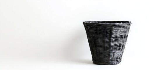 Poster - Black wicker basket on white background with copy space for text insertion