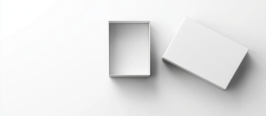 Poster - White open box and empty rectangular container on white background with copy space for design or branding elements