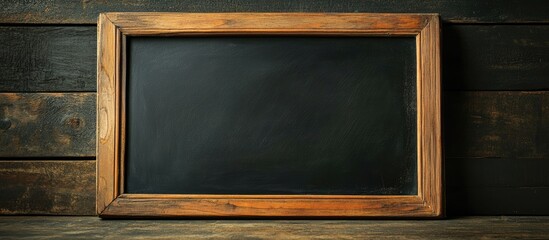 Poster - Wooden framed chalkboard on a rustic wooden background with ample copy space for text placement.