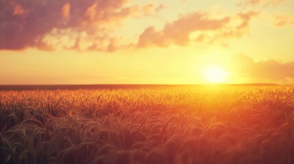Poster - Sunset over a golden wheat field with dramatic clouds and Copy Space for text addition