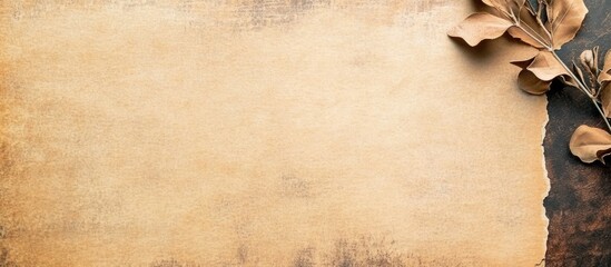 Poster - Vintage Old Paper Texture with Dry Leaves and Copy Space for Text Placement