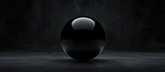 Poster - Black glossy sphere on a dark background with soft shadows and copy space for placement of text