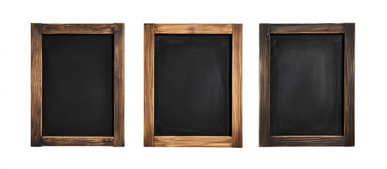 Poster - Three vintage blackboards with wooden frames isolated on white background; Copy Space available for text placement.